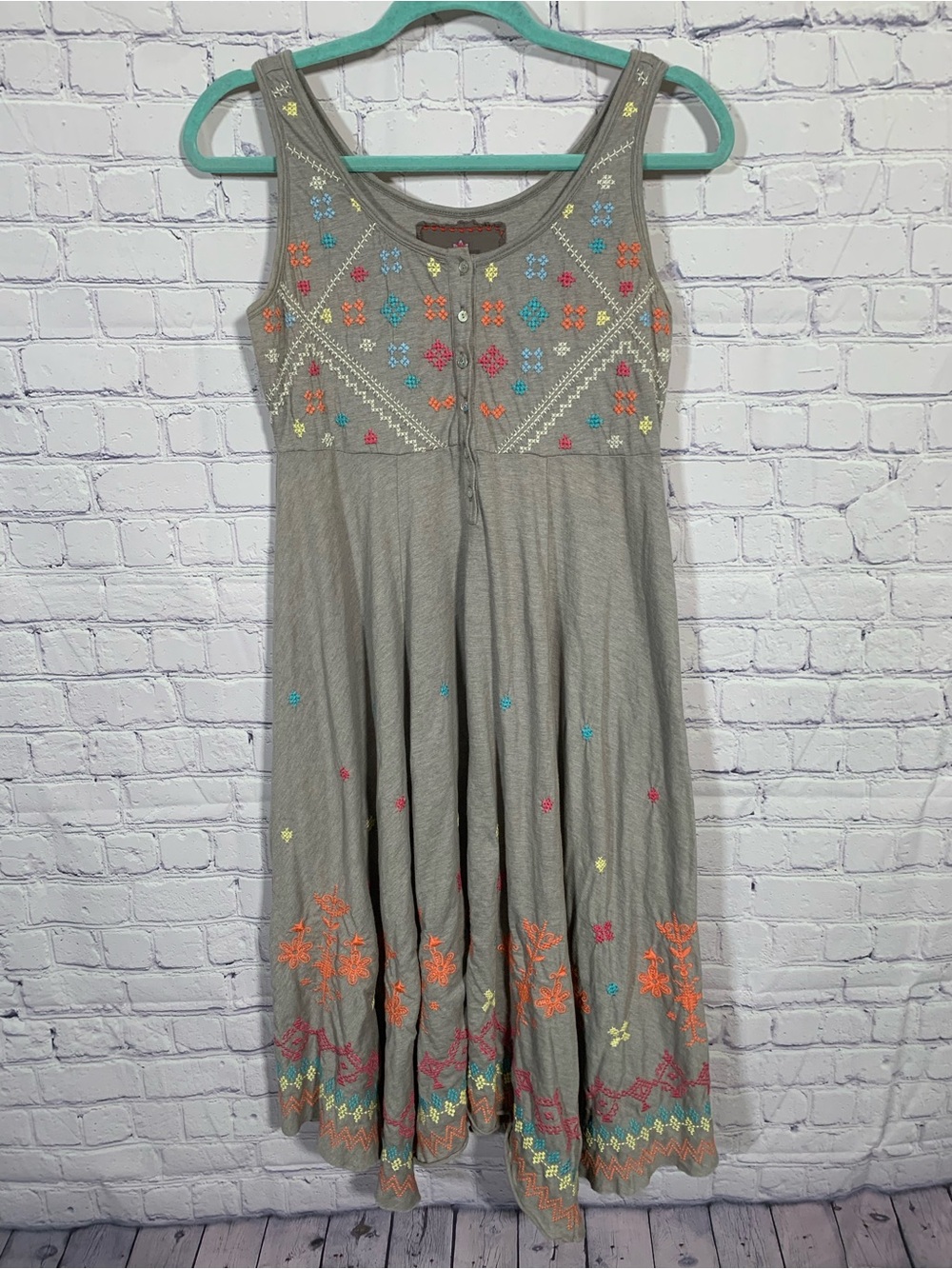 Johnny Was Embroidered Cotton Sleeveless Dress Gray Size S Festival Casual Boho